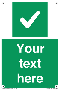 Custom green background, green square with tick sign